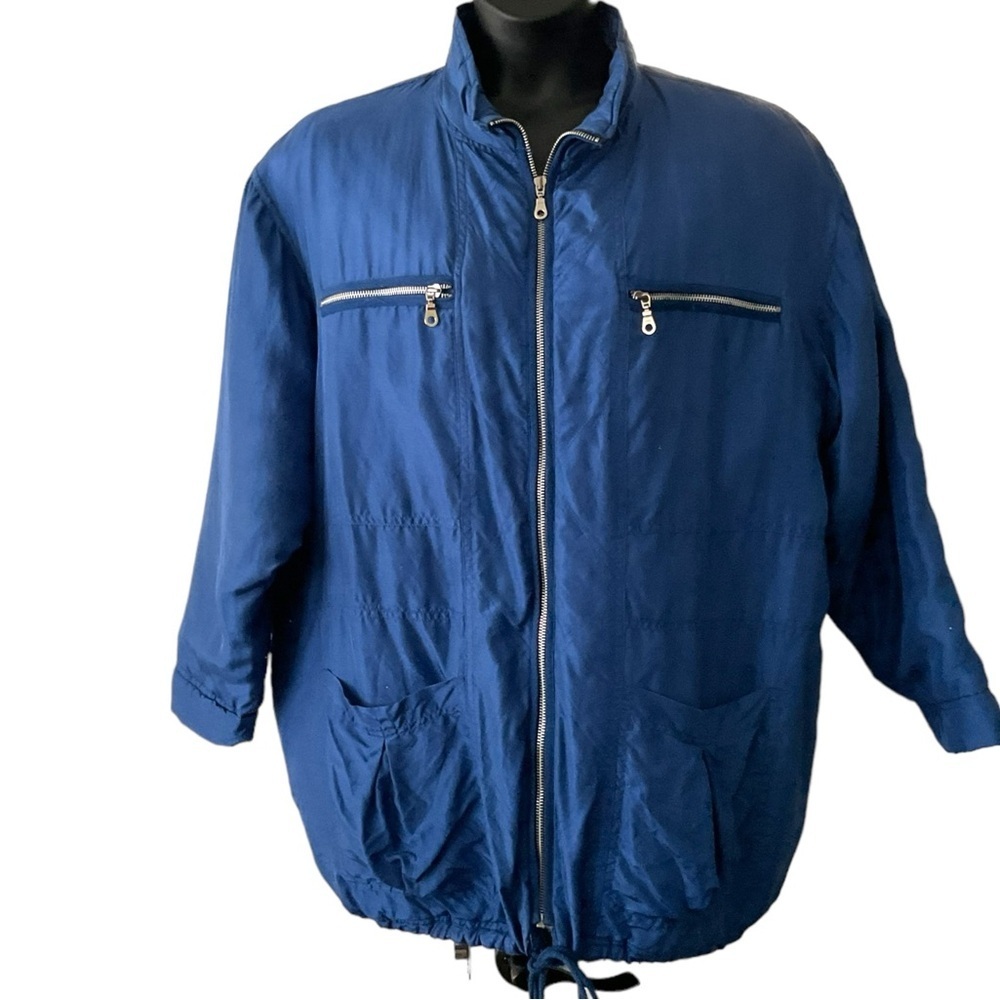 Carol Little‎ Vintage Royal Blue Oversize Jacket Satin Bomber Puffer Zipper SZ L